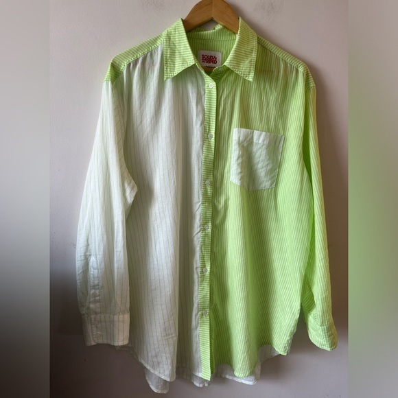 Solid & Striped 100 % Cotton Green Striped Shirt Large - Picture 4 of 11